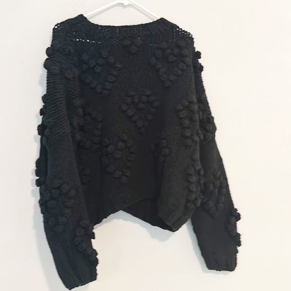 HAND MADE Black Chunky Knit HEART pullover sweater women size 1XL - Picture 2 of 7